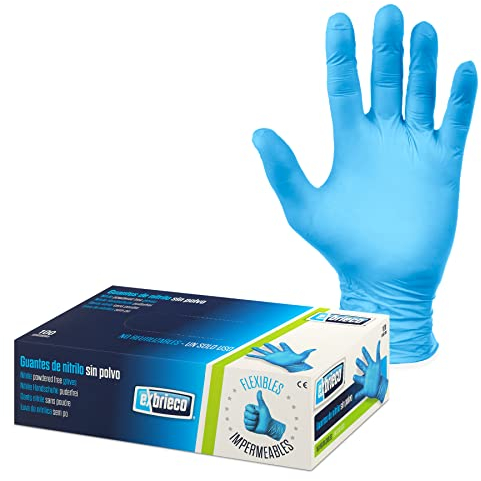 EXBRIECO, Guantes Desechables de Nitrilo, 100, 200, 500 o 1000 Pares, Sin Látex ni Polvo, Guantes de Sanitarios, Protección Química, Anti Gérmenes, EPI, Dedos Texturizados, Guantes de Limpieza, Azul.