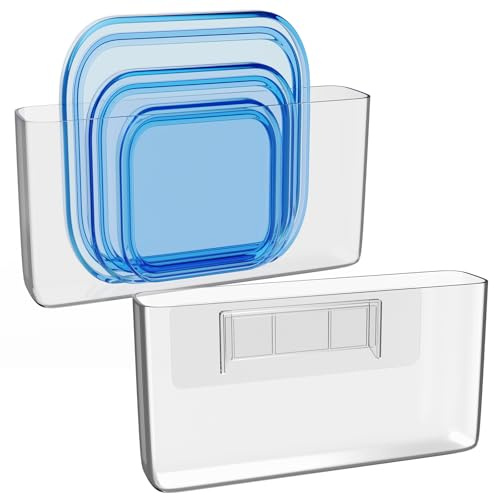 NiHome Acryl-Wandhalterungs-Organizer, 2er-Pack, schlank, vielseitig einsetzbar, über Schrank, ohne Bohren, vielseitig einsetzbar für Küche, Bad, Büro, perfekt für kleine Accessoires (transparent)