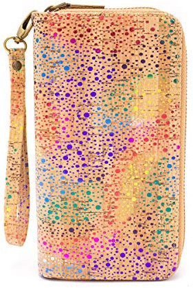 Bunte Welt GELDBÖRSE/Geldbeutel FÜR Damen, Gross, XXL, doppelt, VIELE FÄCHER, MIT Reissverschluss, VEGAN, VEGANES Leder, Kork, BUNT, Glitzer, Rainbow