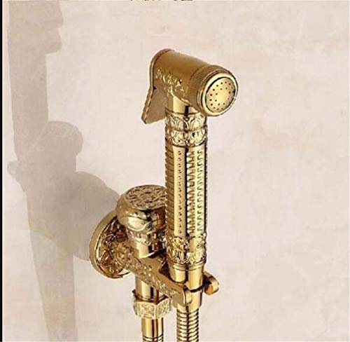 GOODBZ Antique Brass Handheld Bidet Spray Shower Set Copper Bidet Sprayer Lanos Toilet Bidet Tap Toilet Gun Wall-Mounted Muslim Toilet Shattaf,Gold B