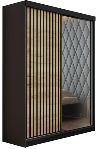 KIER FURNITURE Schränke für Stauraum - Malani 138 - Kleiderschrank - Schiebetürenschrank - Eleganter Kleiderschrank Schrank Garderobe - Schrank für Schlafzimmer - Weiß 138x205x59 cm