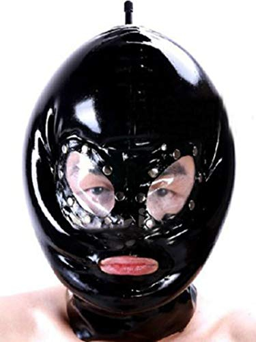 Extrem Bondage Maske Aufblasbare Latexmaske Unabhängiges Aufblasventil Oben Einfach Zu Verwenden BDSM Maske Sklave Fetisch Maske für Cosplay Stage Performance Kostüm Performance,M,Black