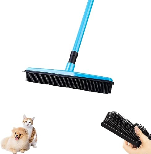 Pet Hair Remover Broom Fur Remover Broom with Telescoping Handle Multi-Surface Squeegee Rubber Broom Carpet Rake for Pet Hair Removal for Carpets Mats Couch