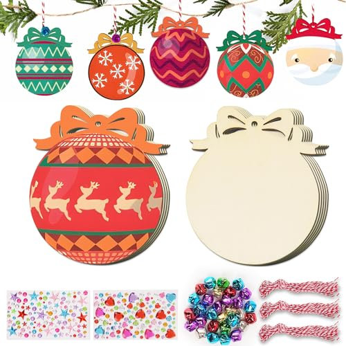 GEBETTER 30 STK Weihnachtsbaumanhänger Holz Weihnachtskugeln zum Bemalen Holzanhänger Weihnachtsbasteln DIY Weihnachten Basteln Christbaumschmuck Weihnachtsanhänger Weihnachtsdeko Anhänger Deko