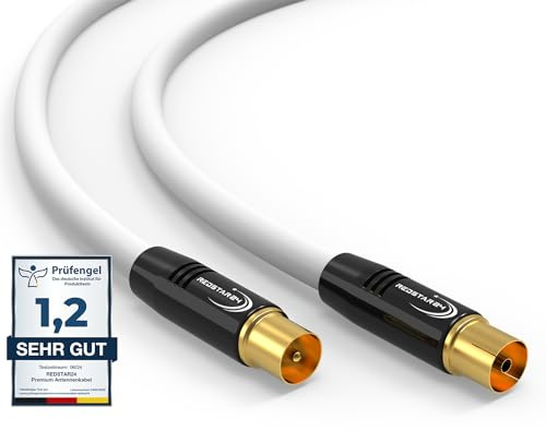 RedStar24 Antennenkabel 4m Weiß – Stecker zu Buchse Koaxial IEC – Premium HDTV Koaxialkabel für Kabelfernsehen | TV Kabel: Kompatibel mit TV, Radio, DVB-T/T2, DVB-C, DAB