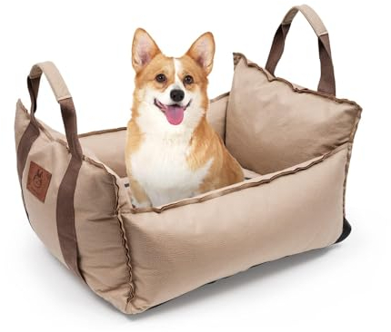 2-in-1 Hundeautositz mit stabil Sicherheitsgurt Weich Hunde Sitzerhöhung Waschbarer Rutschfester Hundetransportträger für kleine bis mittelgroße Hunde, Abnehmbarer Bezug und Kissen