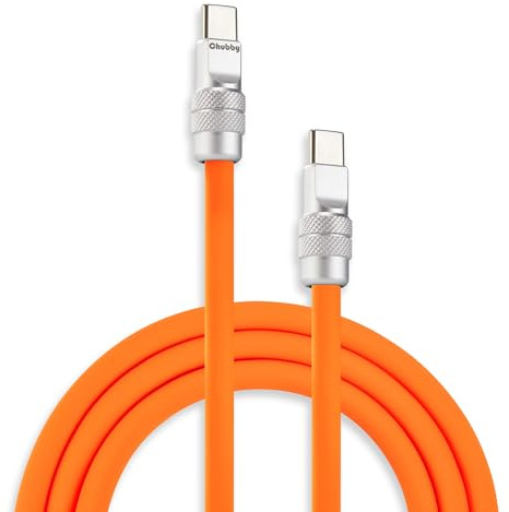 chubbycable Chubby 2.0 USB C 240W Fast Charging Cable Silicone Soft Durable USB C Cable Extra Thick Charger Cord Compatible with iPhone 17-15 Series iPad, Orange, Type-C to Type-C, 3.3FT