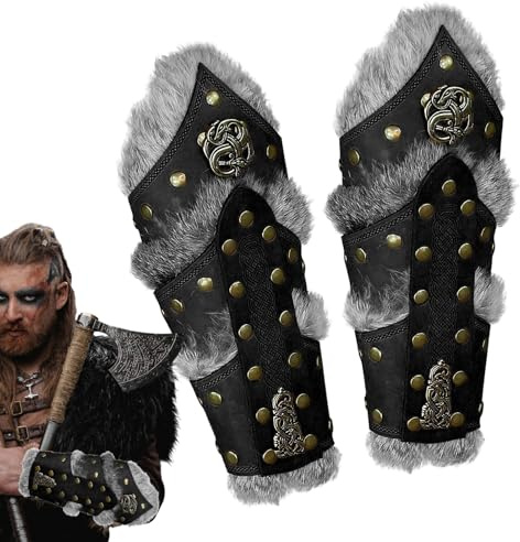 Aznever Wikinger-Handgelenkschützer, Armschienen Mittelalter, Armschienen Retro Renaissance, Mittelalterliche Cosplay-Armschienen Aus Kunstleder, Armstulpen Für Wikinger-Piratenritter