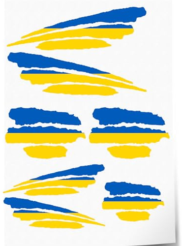 Indigos UG Aufkleber Ukraine - 7 Autoaufkleber - Flagge - Fahne mit 3 Streifen - selbstklebende Fahnen für Heckscheibe, Modellbau, Sport, Motorrad, Auto, Tuning, Fenster, Kofferraum