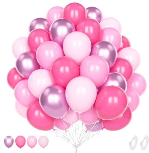 Palloncini Rosa Fucsia, 60 Pezzi 12 Pollici Rosa Acceso Metallizzato Latex Palloncini per Bambina Battesimo Addobbi Donna Compleanno Decorazione Matrimonio Cresima Anniversario Feste Decorazione