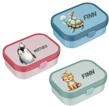 wolga-kreativ Mepal Campus Brotdose Kinder mit Fächern - Personalisierte Lunchbox mit Namen für Schule, Kindergarten und Einschulung - Motiv Bauernhof - Brotbüchse mit Unterteilung Kinder