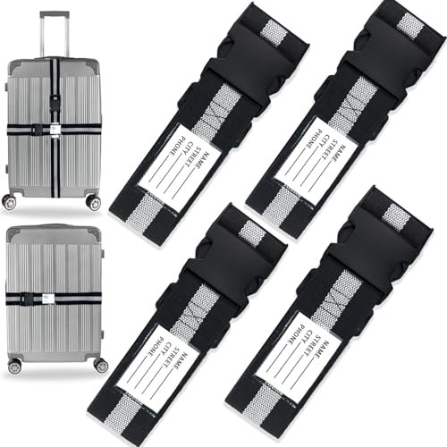 LAFEGIFT 4 Stück Koffergurt Kofferband Gurt, Gepäckgurt für Koffer, Koffer Gurteband Die Verstellbaren Gurte Sich Perfekt Verschiedenen Koffergrößen