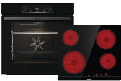 Gorenje Einbaubackofen-Set Jump Set Aqua/C/Kombination aus autarkem Kochfeld ECT641BSC und Einbau-Backofen BO6735E02BK /77L/Pizzamode 300°C/PerfectGrill/EcoClean-Email/Glaskeramik-Kochfeld/schwarz