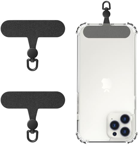 MoKo 2 Packung Telefon Tether Tab, drehbar 360 ° Telefon Lanyard Patch, Polyester Telefonband Ersatzteil mit Metall mattiert Ring, Universal Strap Tabs für die meisten Phone Hülle, Schwarz
