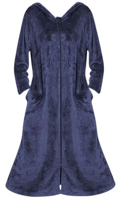Leichter Waffel-Bademantel für Damen, schnell trocknend, Spa-Stil, langer Baumwoll-Bademantel, atmungsaktiver weißer Bademantel für Damen, ideal für Reisen und Zuhause, navy, 48