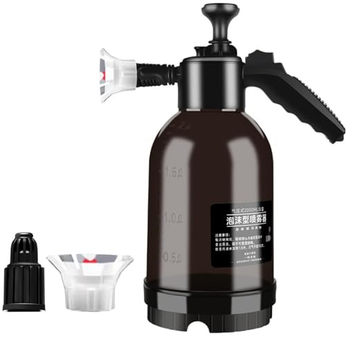 Botella de pulverización portátil de 2 litros con 2 boquillas, pulverizador de bomba de espuma para limpieza de coche, riego de plantas en interiores y exteriores, bomba de agua de mano multiusos