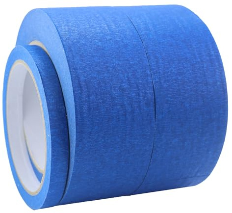 JRSHIRLEYLTD 2 Rouleaux de Ruban Papier 48mm x 50m, Ruban de Masquage Bleu pour Peintre avec 1 Rouleau de Ruban Papier 10mm*20m, Ruban de Masquage en Papier Crêpé pour la Peinture, la Décoration