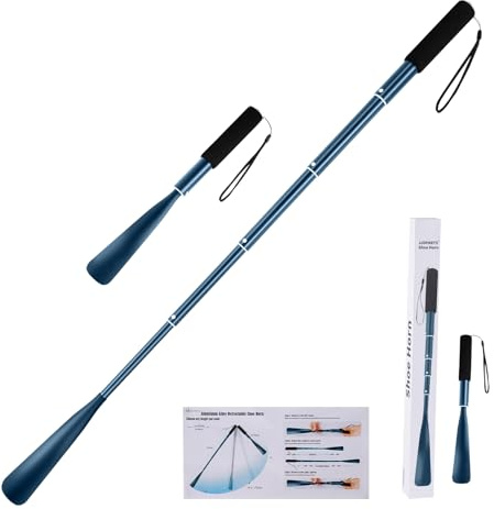 JJDPARTS Shoe Horn Long Handle,14.5-37 Retractable Shoe Horn,Aluminum Shoe Horn For Men Women Kids Seniors, Blue