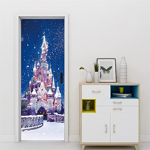 3D Türtapete 70x200 Türaufkleber Selbstklebend Türfolie Poster Fototapete Türbilder Türtattoos Wasserdichte Tür Stickers für Kinderzimmer Wohnzimmer Badezimmer Blau & Schloss