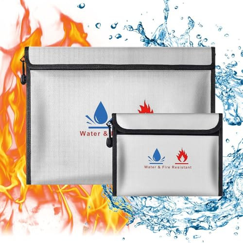 Feuersichere Dokumententasche, wasserdichter Dokumentenhalter mit Reißverschluss, Geldhalter, 2 x Umschlagbehälter für Dokumente und Wertsachen