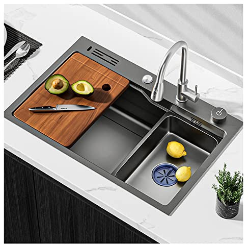 Großes Unterbau-Waschbecken, Keramik, Waschtisch, Waschbecken mit Waschbrett, Untertisch-Gefäß, Waschbecken mit Wasserhahn, 63,5 x 40,6 cm, Größe E, modernes Design für Badezimmer-Renovierung, einfach