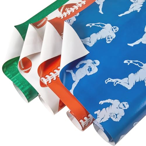 craspire 12 Stück 4 Stile Fußball Geschenkpapierbögen Rugby Geschenkpapierrolle Sportball DIY Kunstpapier Flach Gefaltet Für Geburtstagsparty Weihnachtsbedarf Geschenkverpackung 27 x 20 Zoll