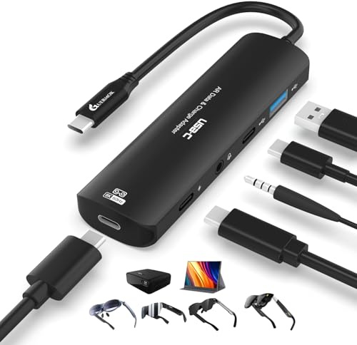 Guermok 5-in-1 USB-C Adapter für AR-Brillen 8K60Hz PD100W Video Hub USB3.0 | USB-A/USB-C Ports für Bild & Laden: Switch 1, nicht Switch 2, Handheld, Laptop, USB-C-Monitore und Type-C-Displays Schwarz