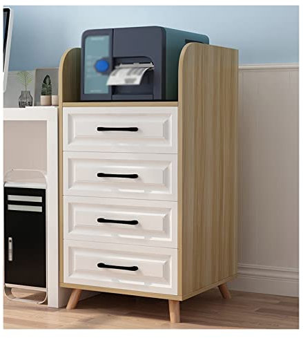 CJHFR472SG Druckerständer Druckerständer mit 4 Schubladen, Aufbewahrungsschrank, Holz-Aktenschrank for Mini-Druckerständer, Home-Office-Organizer (4 Schubladen, weiß) Druckertisch