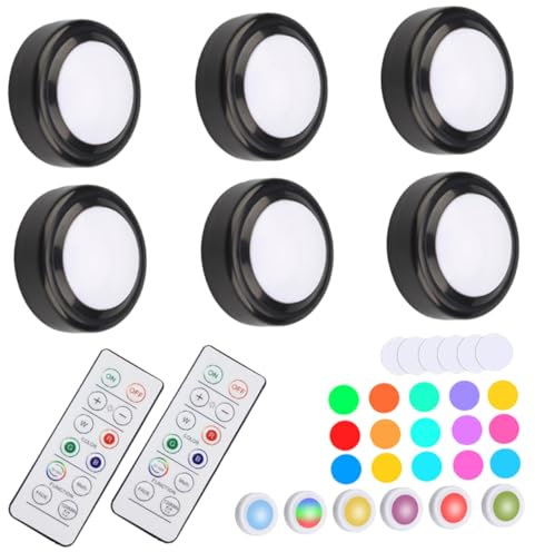 POPETPOP 6stücke Kabellose Led-puck-lichter Mit Farbwechsel Und Fernbedienung Batteriebetrieben Für Unterschrankbeleuchtung Bücherregal Und Schranklichter