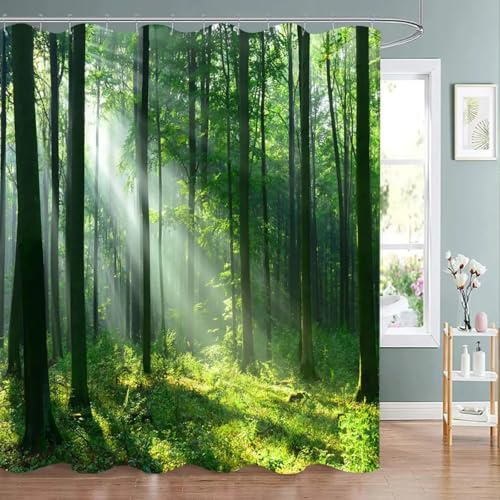 Tenda da doccia Woodland, alberi di betulla nella foresta, paesaggio esterno naturale, tessuto in poliestere, tende da bagno, decorazione per il bagno, 125 x 225 cm (larghezza x altezza), tenda da