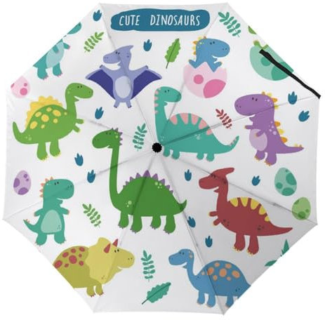 YBQLNP Automatischer Regenschirm Bunte Dinosaurier Taschenschirm Winddicht Sturmfest Für Herren Damen Teenager