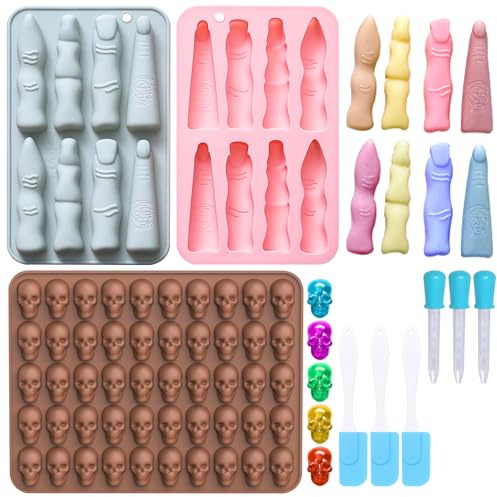 DOWNDRIFT Silikonform Halloween Silikonformen Backen Silikon Schokoladenform 2 Stück Fingerformen Silikonform Totenkopf Silikonform Halloween Silikon Pralinenform für Schokolade Candy Gelee Pralinen