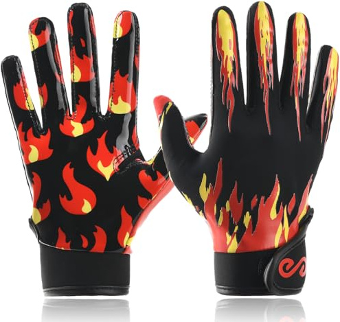 Syltra Youth Football Gloves Kids Flag Receiver Gloves, Fire Red Youth M/L