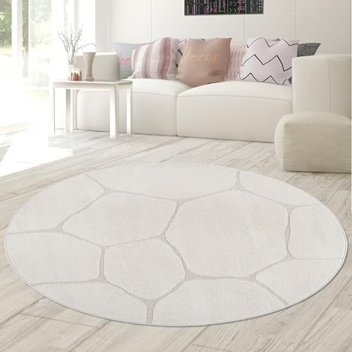 Teppich-Traum Teppich Hoch-Tief-Effekt abstraktes Muster Beige 160 cm | Flauschig, modern, pflegeleicht, weich, abstrakte Raumwirkung, Wohnzimmer, Schlafbereich, Essbereich