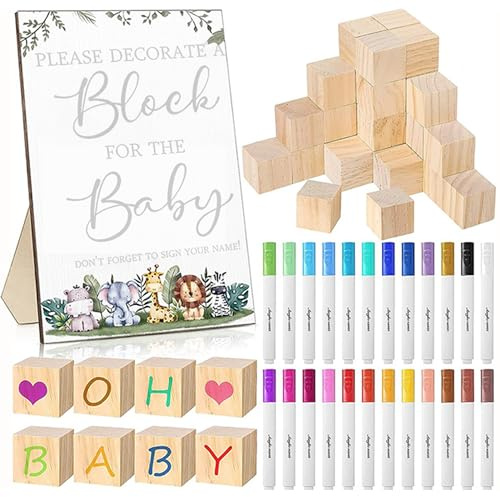 QXLXS Babyparty Spiele Bausatz, Baby Shower Spiele Aktivitäten, Babyshowerparty Deko, Lustig Baby Party Spiele für Junge und Mädchen, DIY Kiefer Handwerk Kit, Baby Party Spiele Interaktiv