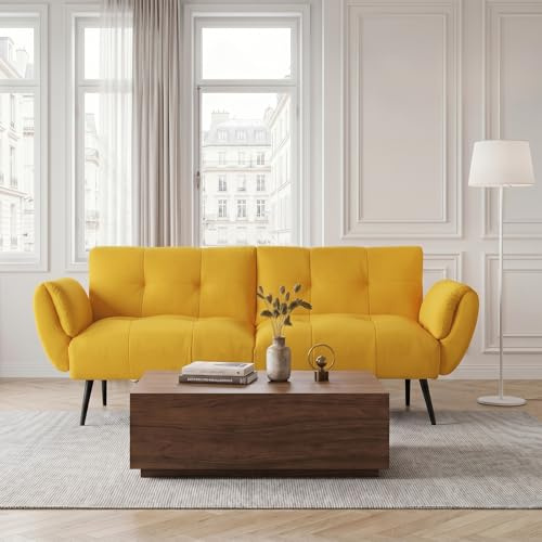 JIEXI Soffa med sovfunktion, hopfällbar soffa 3-sits, bäddsoffa 195 x 85 cm, bekväm lämplig för vardagsrum, kontor, rum, vardagsrum, sovrum (gul)