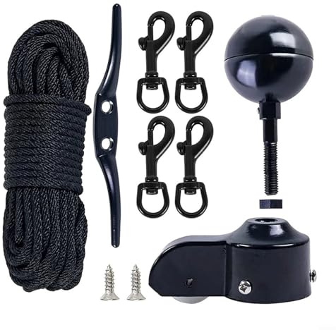 Complete Flagpole Accessory Kit - 2 Aluminum Truck With 3 Gold Ball-Topper, Polyester Rope & Swivel Hook (All-in-One Replacement Set For Standard Flagpoles)