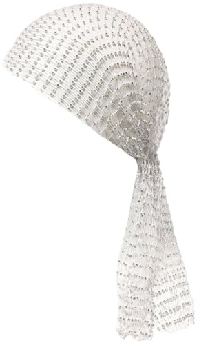 CREATCABIN Pañuelo para la Cabeza con Diamantes de Imitación Diadema de Malla con Diamantes de Imitación Tocado de Cristal con Malla Turbante Tocado para el Cabello Fiesta Rave Hippie Brillante 46 cm