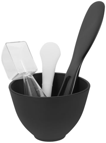 Juego de Cuenco Negro para Mascarillas Faciales de Silicona 4 Piezas | Incluye Aplicador para Aprendizaje Diseño Práctico Uso DIY y Peluquería Cuchara Medidora y Varilla