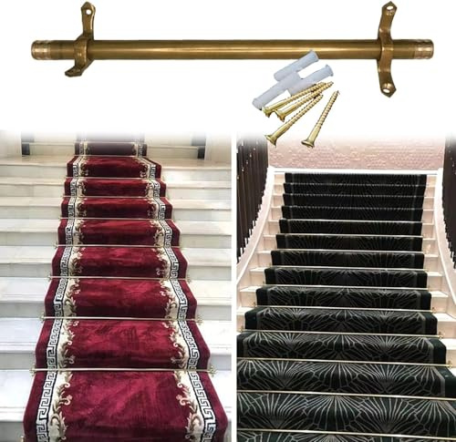 QUSYZD Alfombra para escaleras, Varillas de Metal para Sujetar la Alfombra, fácil de Instalar, latón, 12 Unidades, 112 cm (44 Pulgadas),Brass-12pcs-112cm(44in)