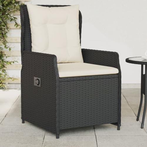 Owoxanthellate Gartenstuhl 2er Set verstellbare Poly Rattan Terrassenstühle Schwarz Cremeweiße Kissen 55x60x93 cm wetterfest für Balkon Garten Camping