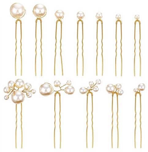 12Pcs Bobby Pins, Ymapinc Pearl Gold Pins for Hair, Bridal Accessories for Wedding, Decorative Pearls Hair Clips for Women, Wedding Accessories for Brides (1set-12pcs)