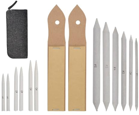 DEARMAMY Ensemble de 15 Pièces Estompes à Dessin et Tortillons en Papier, Pointeur Papier de Verre, Paquet Gris Foncé, Outil de Croquis pour Estomper et Mélanger Couleurs, pour Artistes