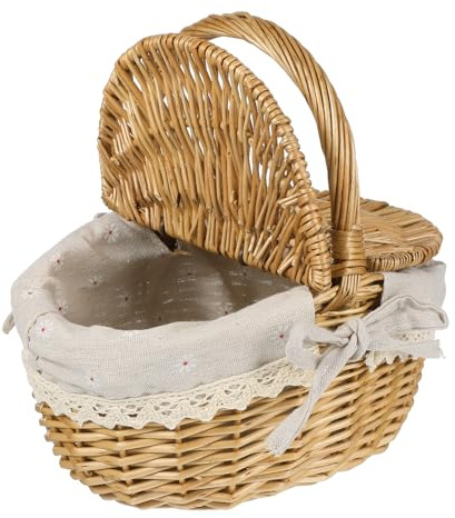 Toddmomy Cestino da Picnic in Vimini Coperchio 26x18x15 Cm, Cestino Portafrutta e Portaverdure Multifunzione per Esterno e Casa, Cesta Intrecciata in Stile Rustico per Pane e Snack