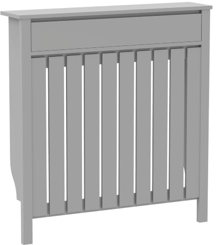 HOMCOM Radiator Cover with Drawer, Small, 88.5 x 19 x 93cm, Grey | Vertical Slatted Grill, Industrial MDF Wood Cabinet Shelf, Heating Cover, Living Room, Bedroom, Hallway