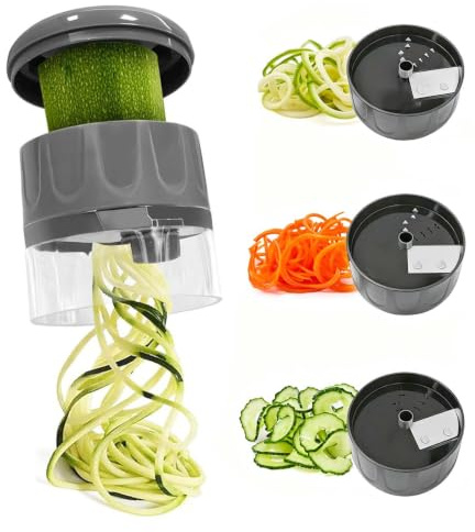 Cortador espiral 4 en 1 mano para espagueti vegetal, cepilladora de verduras de acero inoxidable 420 y ABS, cortador de verduras compacto para zanahorias, pepinos, patatas, calabacines