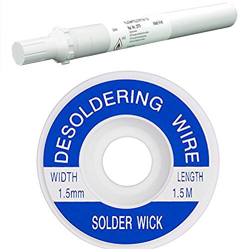 EO-SMD-Lötset/Löt-Kit Nr. 12 (Flussmittelstift EO-Flux-Dosierstift FA-334 mit 8 ml Inhalt -No-clean Elektronik-Flussmittel mit 3,0% Feststoff + 1 x Entlötlitze 1,5mm - Hohe Saugfähigkeit)