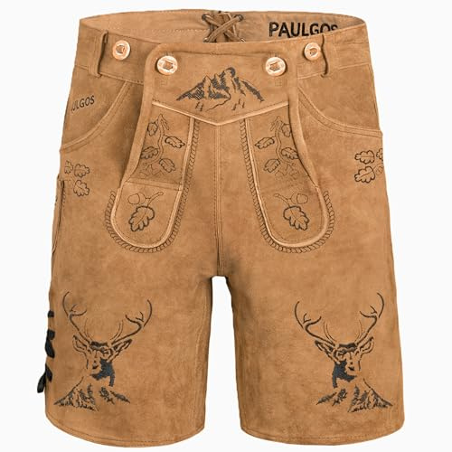PAULGOS Herren Trachten Lederhose HK4 + Träger, Echtes Leder, Gr. 44-60