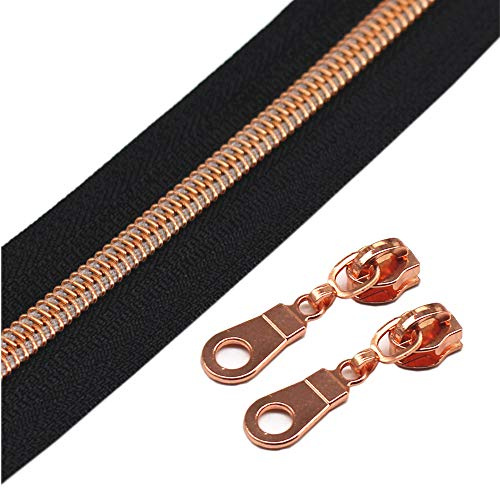 YaHoGa 9 m rosegold endlos Reißverschluss Meterware 6mm-Spirale (Schwarz) | endlos Reißverschluss Meterware reissverschluss 6mm-Spirale + 25 Nonlock-Zipper