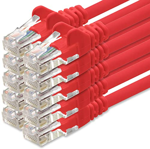 1aTTack.de 1m Cavo di Rete rosso - 10x - Cat.6 Ethernet Gigabit Lan RJ45 10 100 1000 Mbit s - Cavo Patch UTP compatibile con Cat.5 Cat.5e Cat.7 Cat.8 - rosso - 10x - 1m